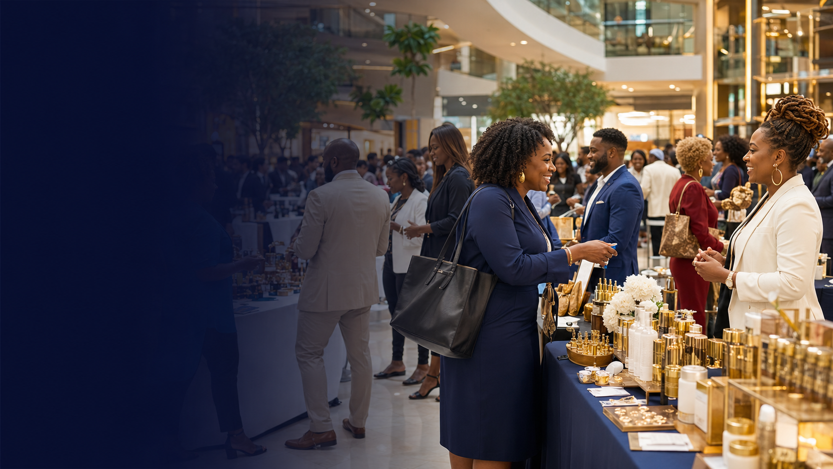 Entrepreneurs connecting at a business expo