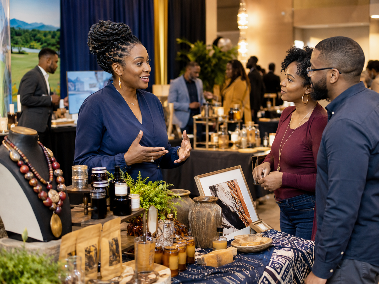 Business vendors displaying products and services