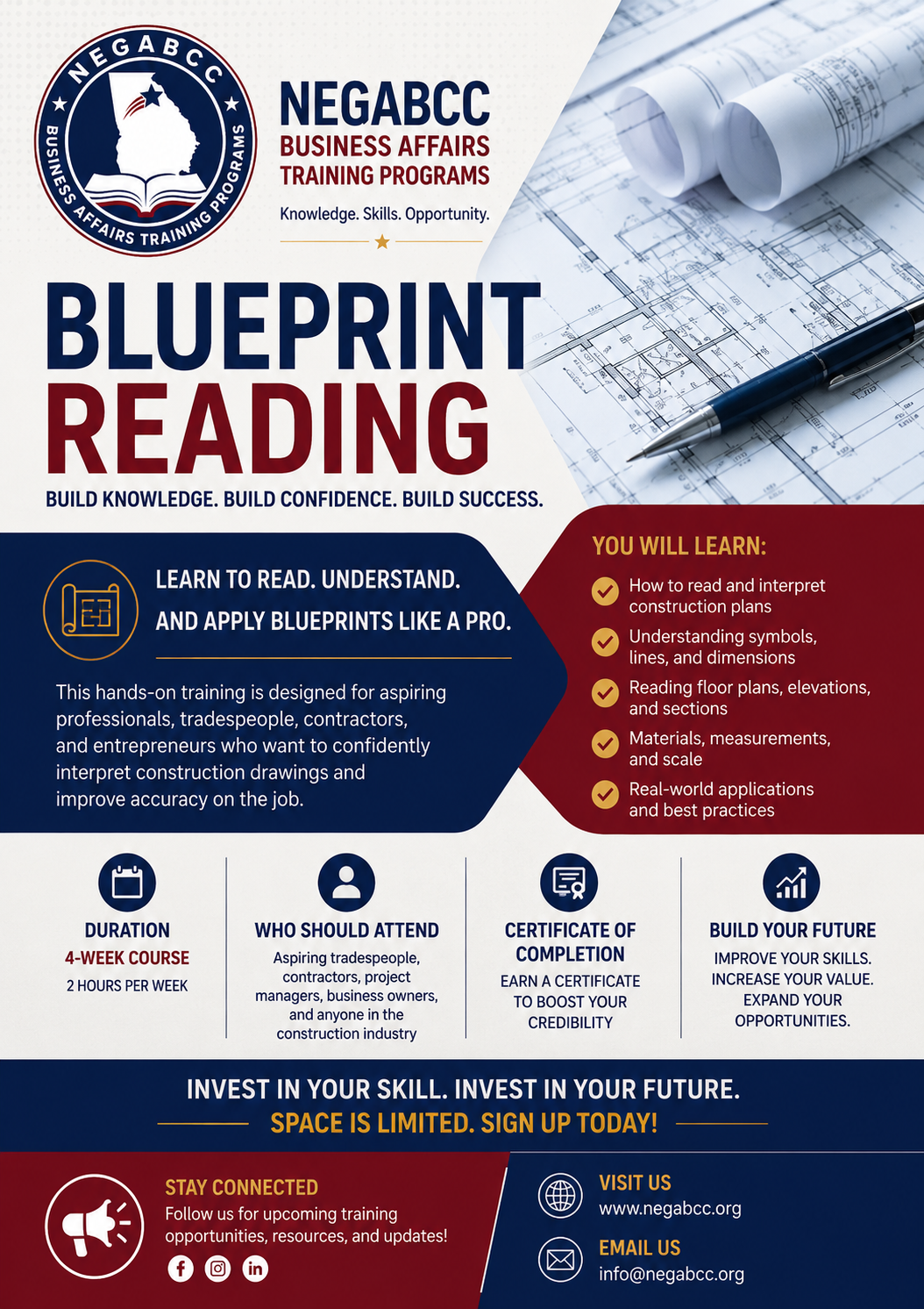 NEGABCC Blueprint Reading Training flyer